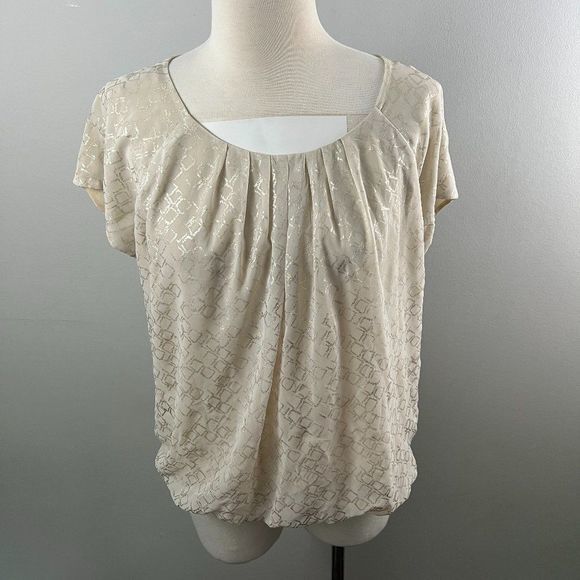 🌿4/$35🌿 FOREVER 21‎ Biege Gold Scoop Neck Blouse (M) - Picture 2 of 8